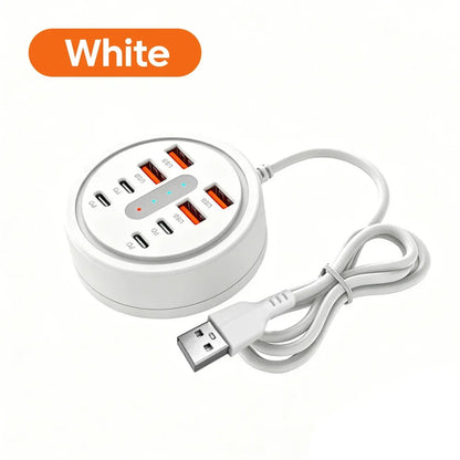 8-Port 66W Desktop Charging Station - 4 USB + 4 USB-C Fast Charger for Home & Travel