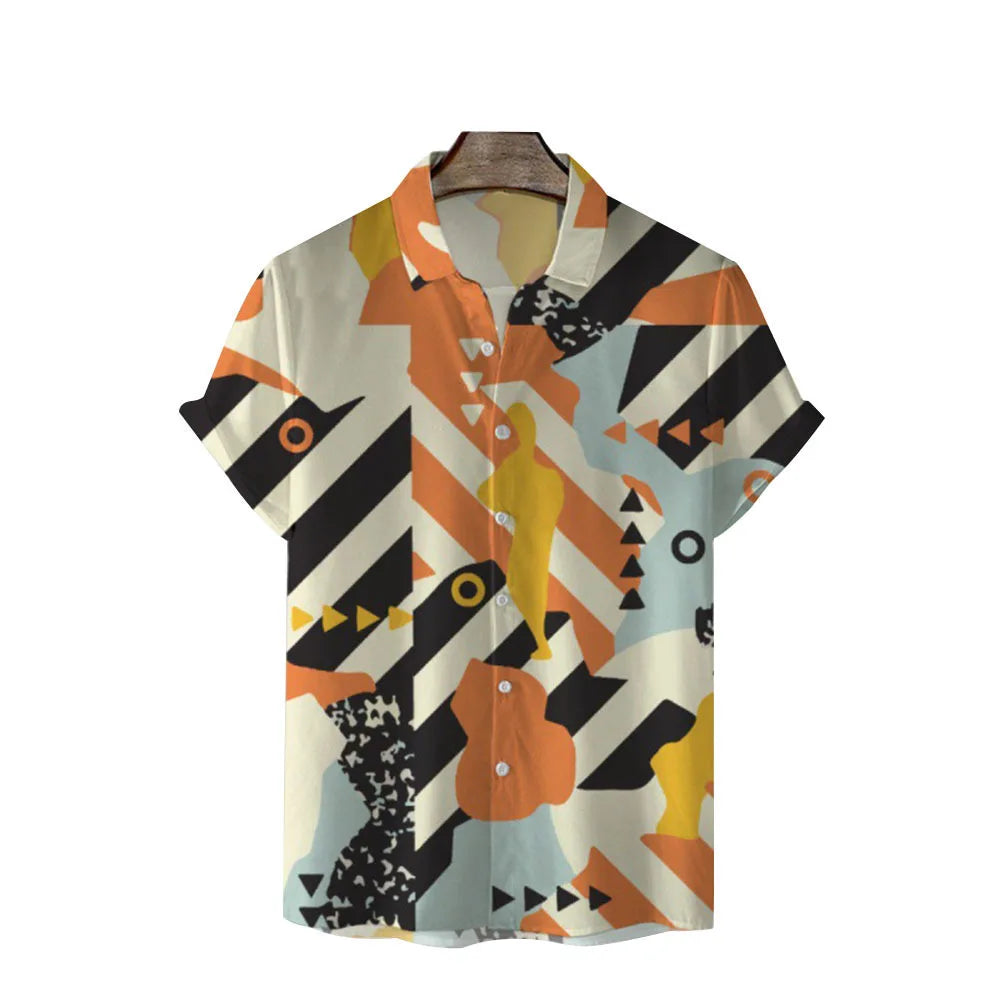 Men’s 2026 Hawaiian Shirt - Summer Vacation Color Print Short Sleeve Casual Shirt with Collar