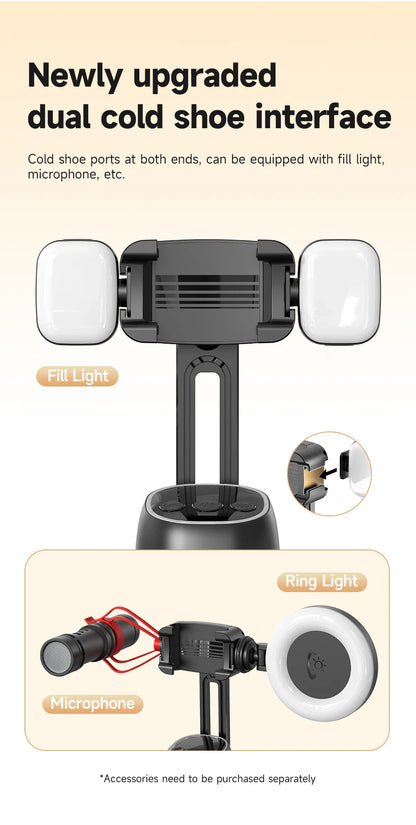 AI Smart 360° Gimbal with Auto Face Tracking – All-in-One Phone Holder & Video Stabilizer Tripod