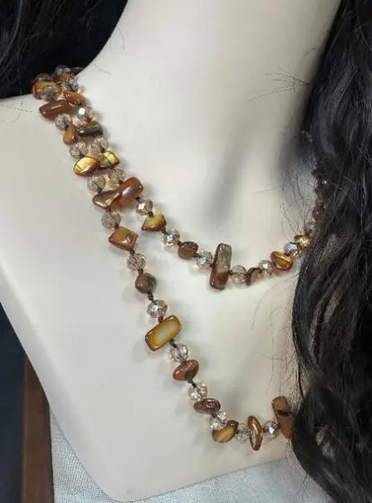 Bohemian Natural Stone Necklace - Handmade Double Layer Crystal Bead Long Chain Jewelry Gift for Women