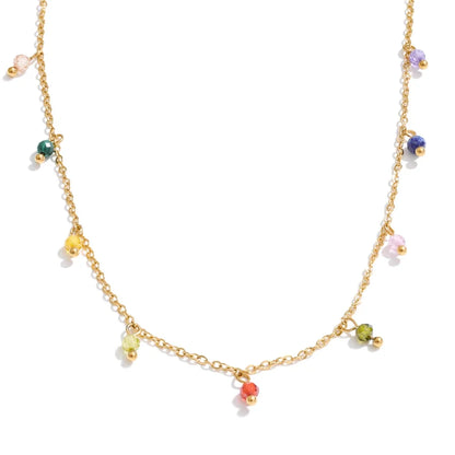 YHPUP Colorful Zirconia Drop Necklace - Stainless Steel Waterproof Y2K Collar Chain Jewelry with PVD Finish