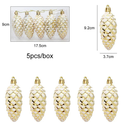 5-Piece Christmas Pine Cone Ball Ornaments – Painted Hanging Pendants for Tree Decoration & Holiday Home Gift