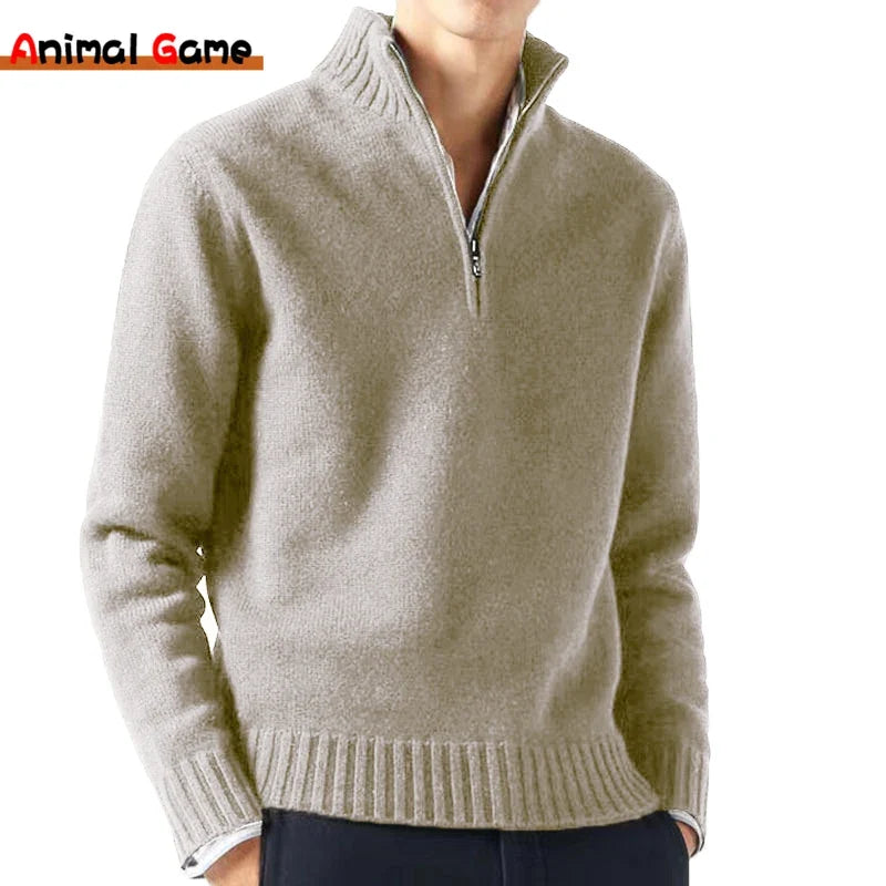 Men's Autumn Turtleneck Sweater - Solid Color Long Sleeve Knit Pullover Casual Warm Daily Coat