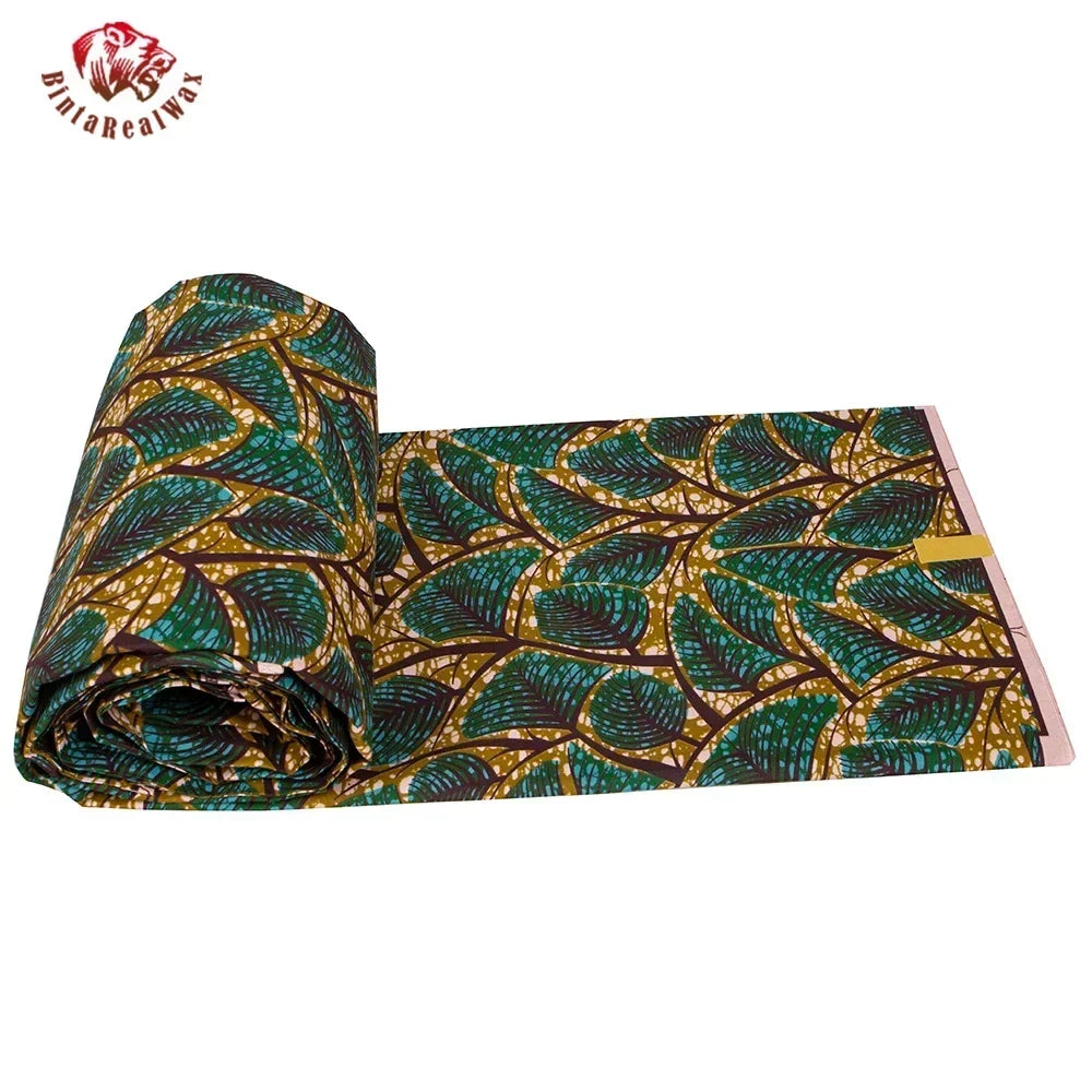 Ankara African Leaf Print Fabric - Real Wax Patchwork Sewing, Craft & DIY Textile Material