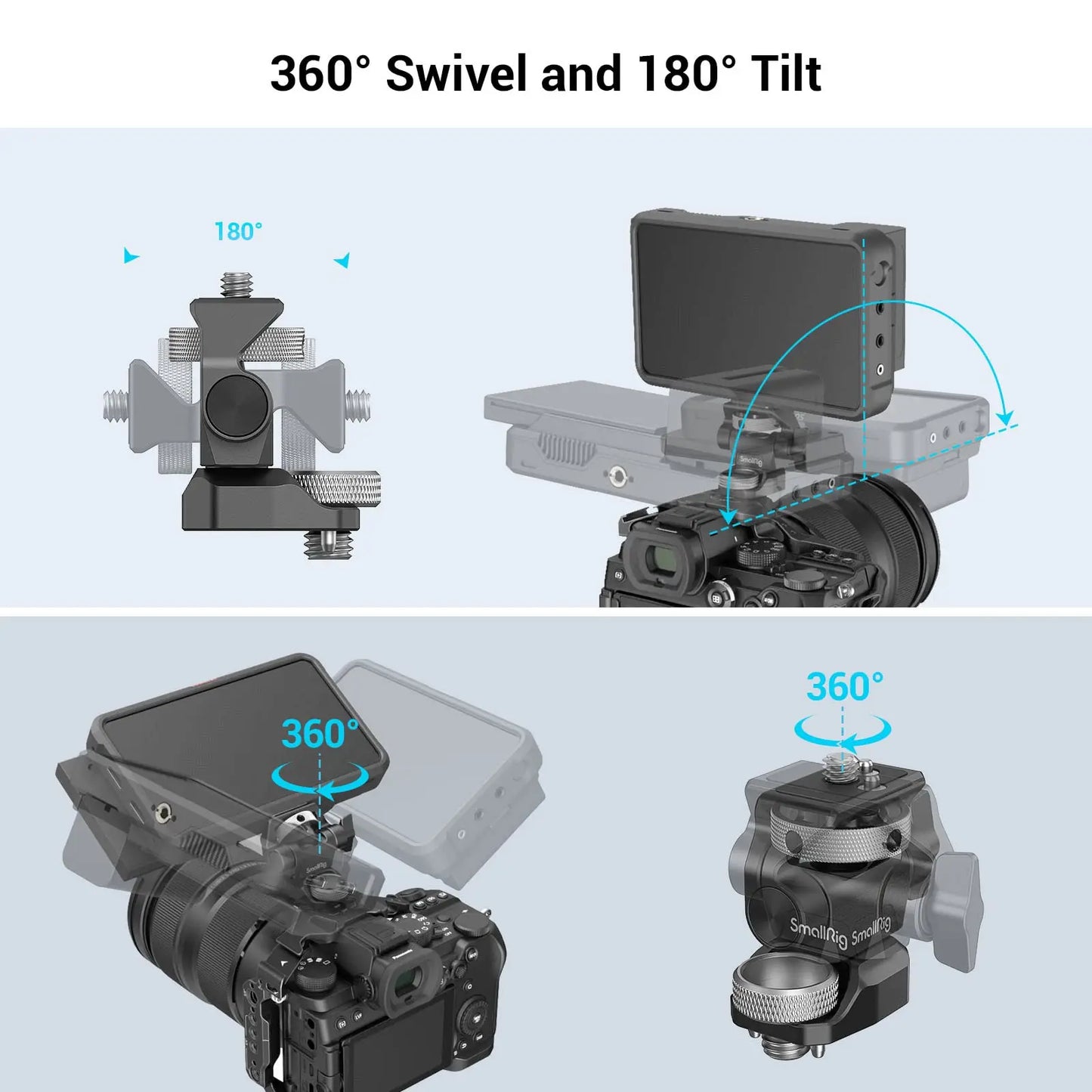 SmallRig DSLR Camera Clamp – Swivel & Tilt Adjustable Monitor Mount with Screws for Monitor, Flash Light & DIY Attachment (2903B)