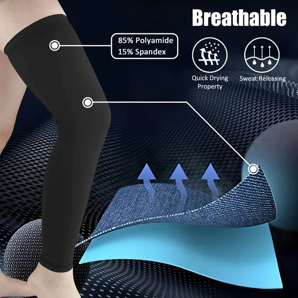 Full Leg Compression Sleeve Sport Knee Sleeve with Anti-Slip Silicone Strips for Running, Basketball & Football Support Gear