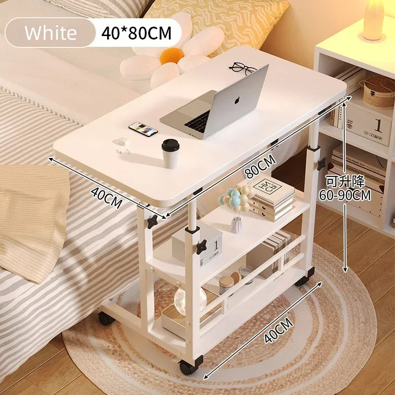 Adjustable Laptop Desk with Wheels – Portable Movable Bedside Computer Table for Bedroom, Office & Study