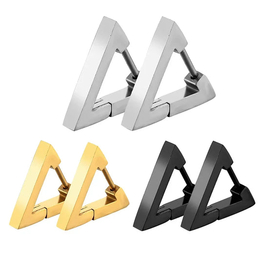 Stainless Steel Triangle Earrings - Unisex Punk Rock Geometric Push-Back Jewelry for Men & Women
