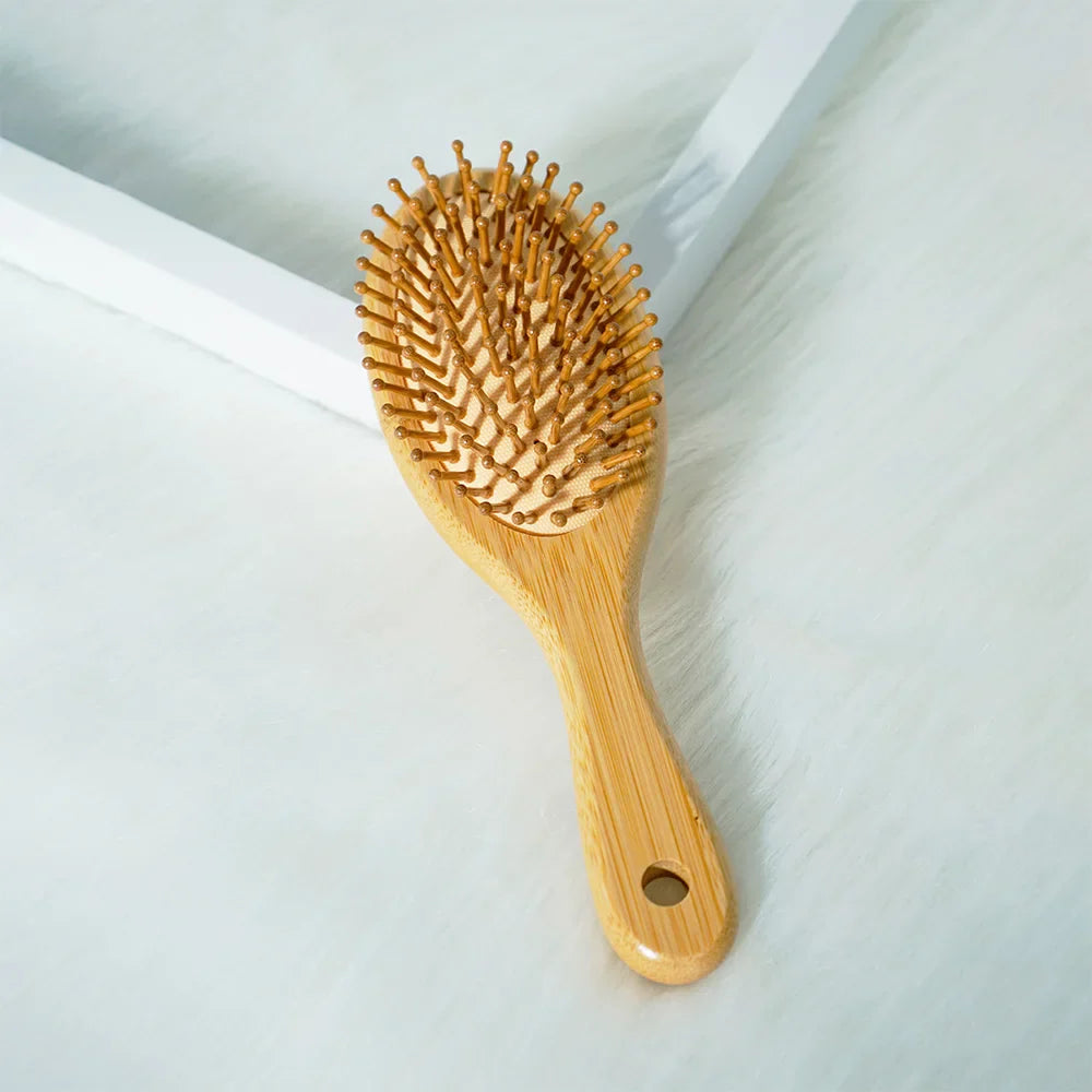 Bamboo Hair Brush with Wide Teeth & Air Bag - Smooth Scalp Massage Comb for Women Hairdressing Styling Tools