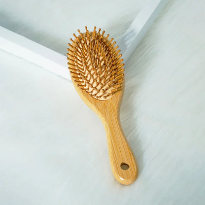 Bamboo Hair Brush with Wide Teeth & Air Bag - Smooth Scalp Massage Comb for Women Hairdressing Styling Tools