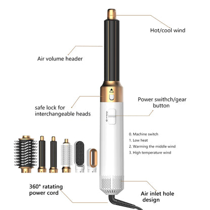 6-in-1 Hair Dryer Brush – Detachable Curler & Straightening Comb with Heat Control for Smooth Hair Styling