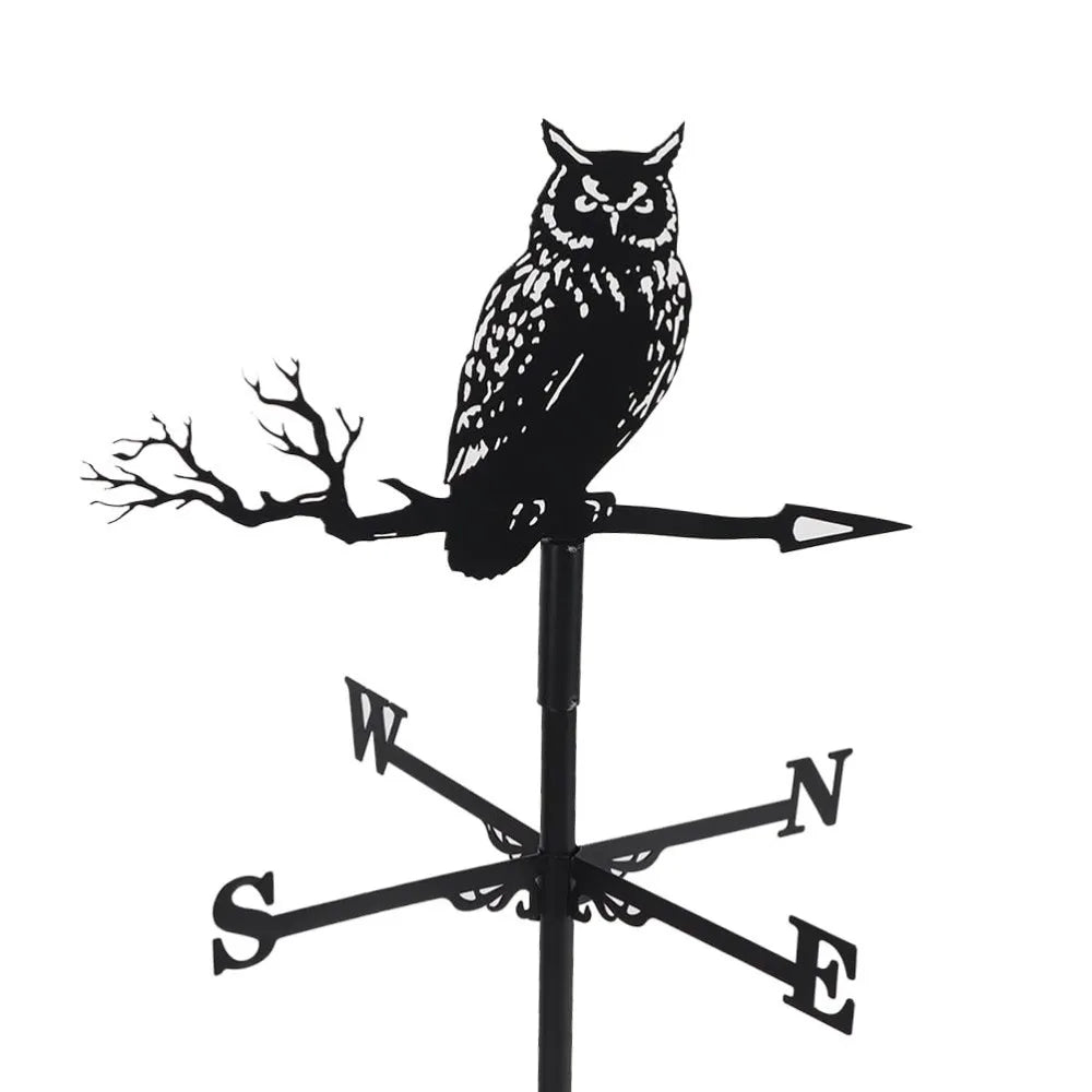 Owl Weather Vane - Black Metal Roof & Garden Wind Direction Decor