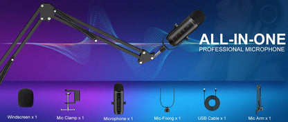 Haomuren Professional USB Podcast Microphone Kit – Cardioid Condenser Mic with Boom Arm for Streaming, Recording, and YouTube