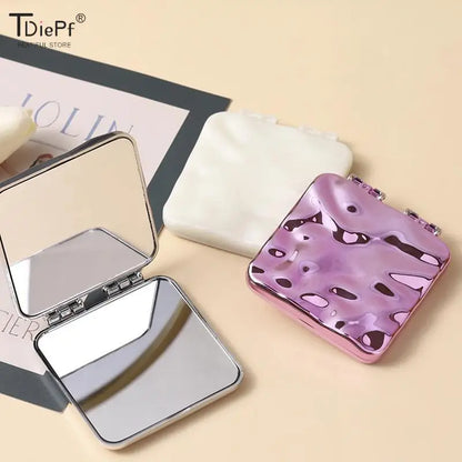 Foldable Mini Square Makeup Mirror - Double-Sided Compact Pocket Vanity Mirror