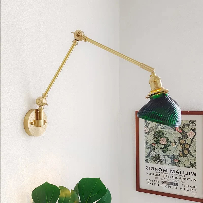 IWHD 2022 Ceramic Copper LED Wall Lamp — Adjustable Swinging Long Arm Light for Bedroom & Living Room