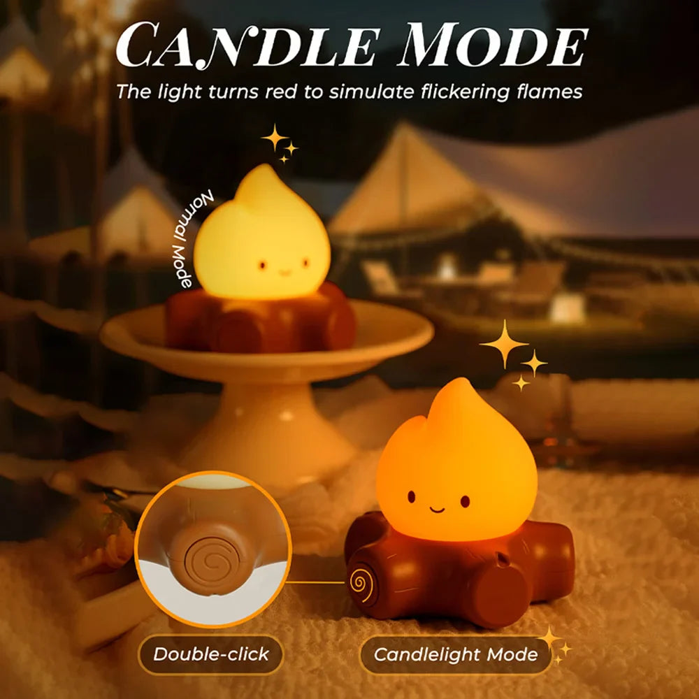 Campfire LED Night Light with White Noise – Creative Room Desk Lamp for Kids Gift