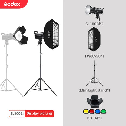 Godox SL100Bi LED Video Light - 100W Bi-Color 2800-6500K Studio Light with Bowens Mount & LCD Display