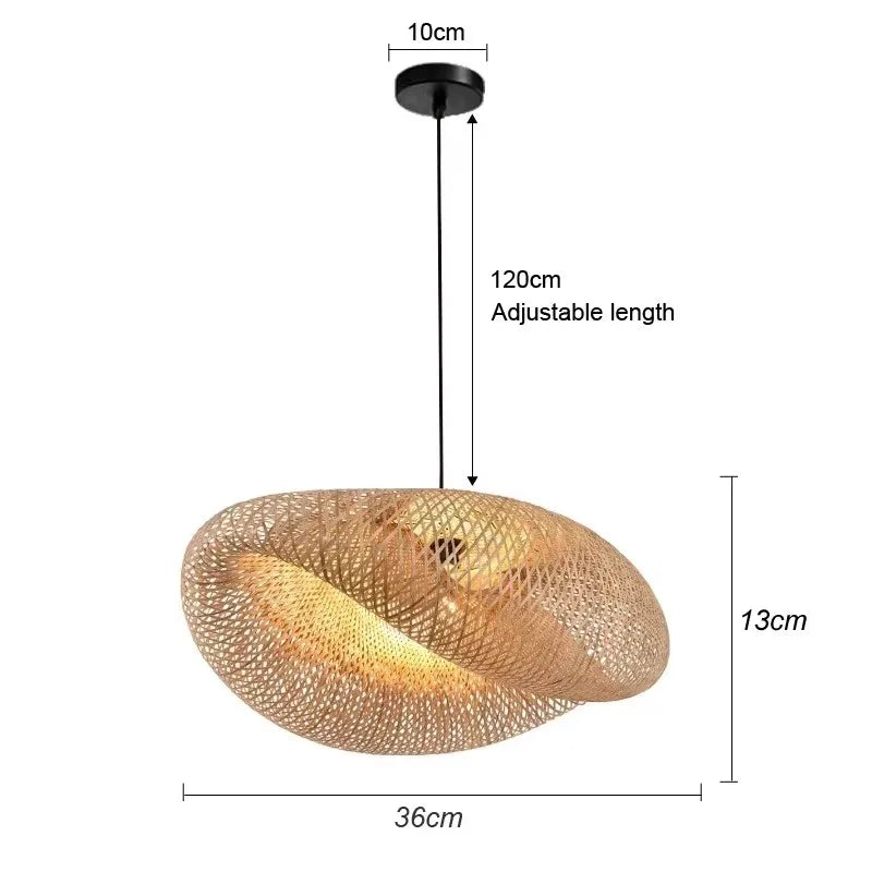 Bamboo Pendant Lamp Ceiling Light - Handwoven Rattan Wicker Hanging Fixture for Dining Room, Bedroom & Indoor Home Decor