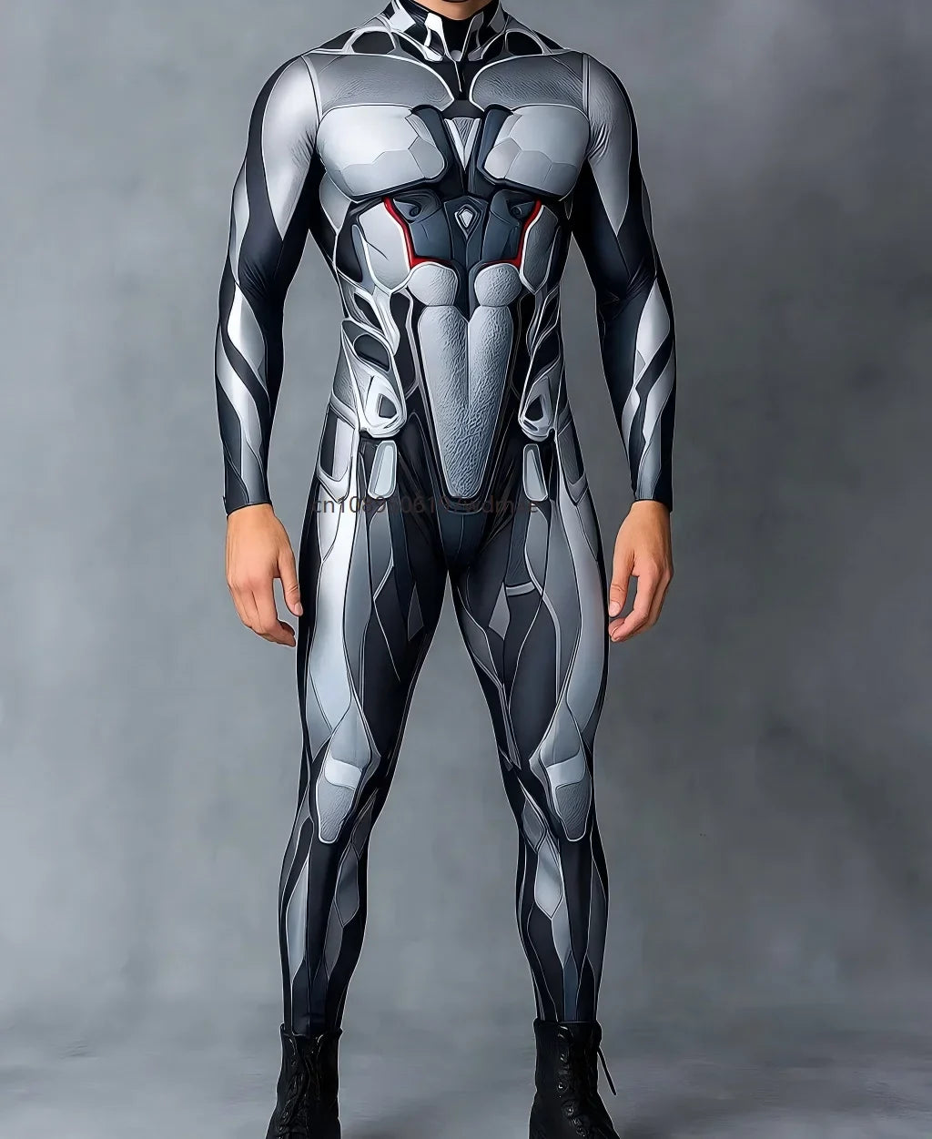 Men's Cyberpunk Muscle Bodysuit - Sci-Fi Printed Cosplay Zentai Costume for Carnival, Stage & Performance Events