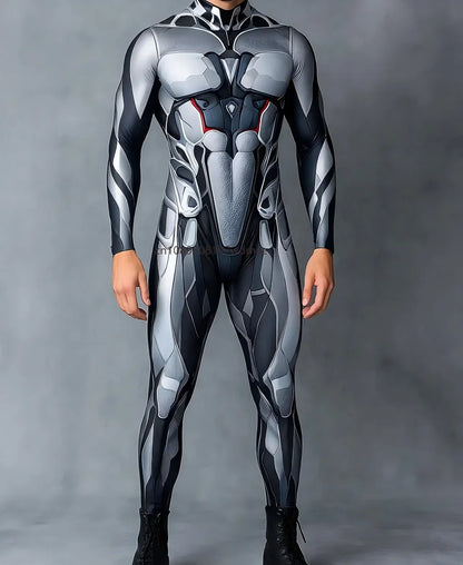 Men's Cyberpunk Muscle Bodysuit - Sci-Fi Printed Cosplay Zentai Costume for Carnival, Stage & Performance Events