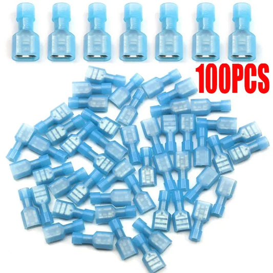 Nylon Insulated Spade Terminal Wire Connectors Kit – Brass Crimp Connectors 16–14 AWG (10–100PCS Multi-Pack)
