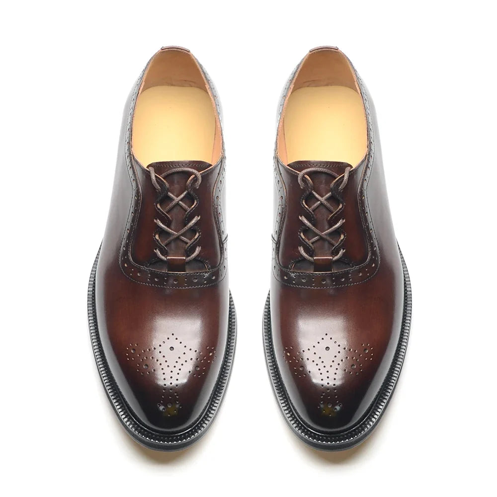 Men’s Handmade Genuine Leather Oxford Shoes - Classic Brogue Lace-Up Wedding, Business & Formal Dress Shoes