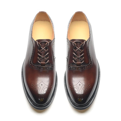 Men’s Handmade Genuine Leather Oxford Shoes - Classic Brogue Lace-Up Wedding, Business & Formal Dress Shoes