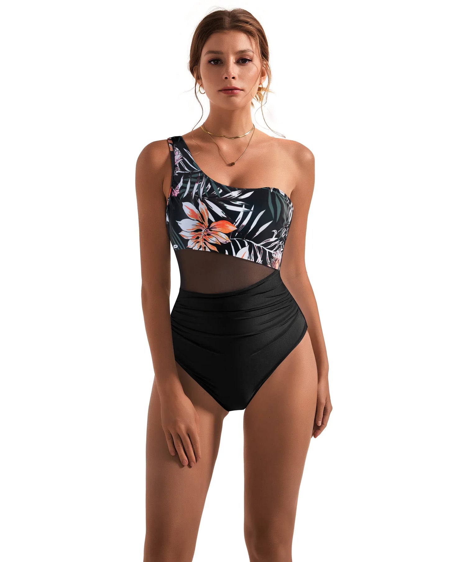 One Shoulder One Piece Swimsuit - Women's Push Up Monokini Beach & Pool Swimwear