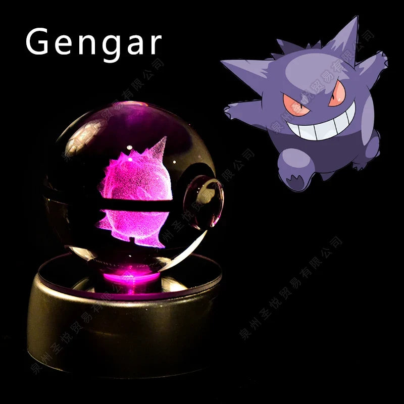 Pokémon Crystal Ball Night Light - 3D Pikachu Gengar Mewtwo Glass Lamp Statue Kids Birthday Gift
