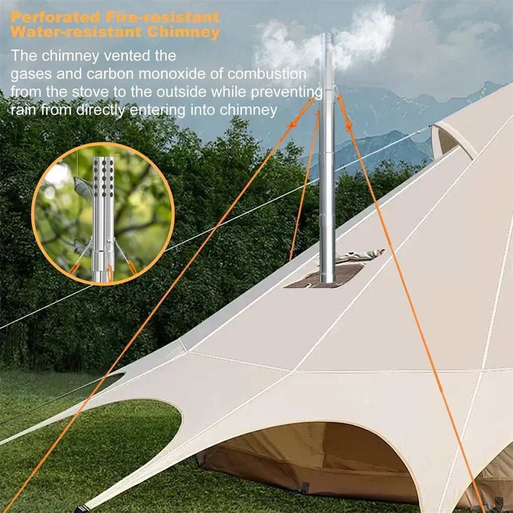 Hot Tent Wood Burning Stove – Portable Unho Stove with 6 Stainless Chimney Pipes for Outdoor Heating & Cooking