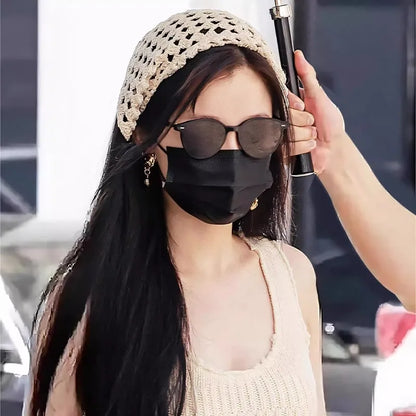 Women’s Beige Crochet Hair Scarf - Sheer Mesh Triangle Bandana Retro Headwrap & Neck Accessory