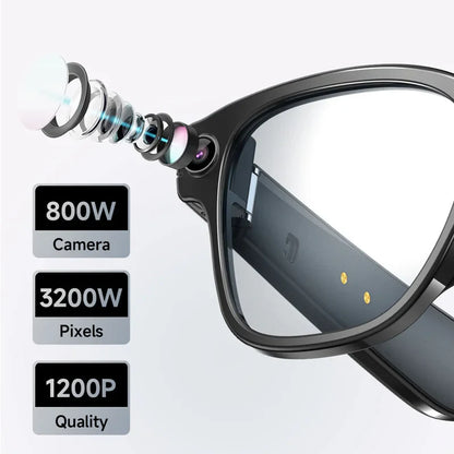 AI Smart Glasses — 8MP Camera Bluetooth Sunglasses with Audio, Video, Calls, Music Player, Multifunctional Wearable