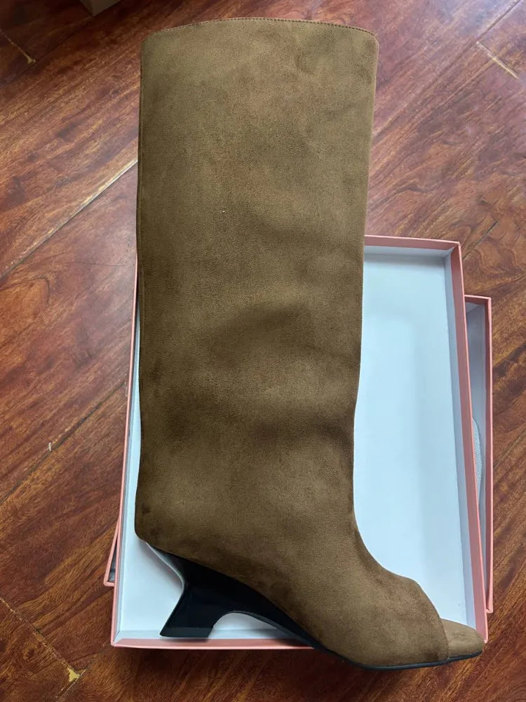 Women’s Knee-High Open Toe Boots 34-44 - 2026 Spring/Summer Chunky High Heel Fashion Boots