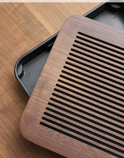 Square Bamboo Tea Tray with Drainage — Elegant Kung Fu Tea Set Tablett for Adults, Simple Chaban Tray for Tea Parties