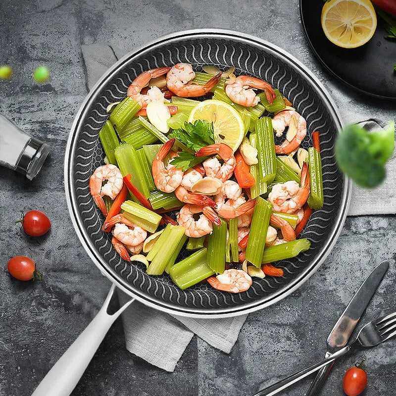 Tri-Ply 316 Stainless Steel Frying Pan – Double-Sided Honeycomb Wok Skillet for All Stoves