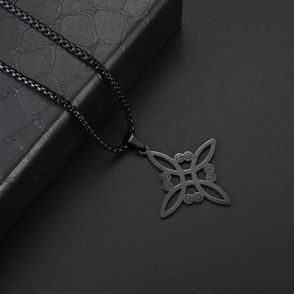 Witch Knot Necklace – Stainless Steel Magic Celtic Knot Pendant, Pagan Witchcraft Symbols, Jewelry Gift for Women