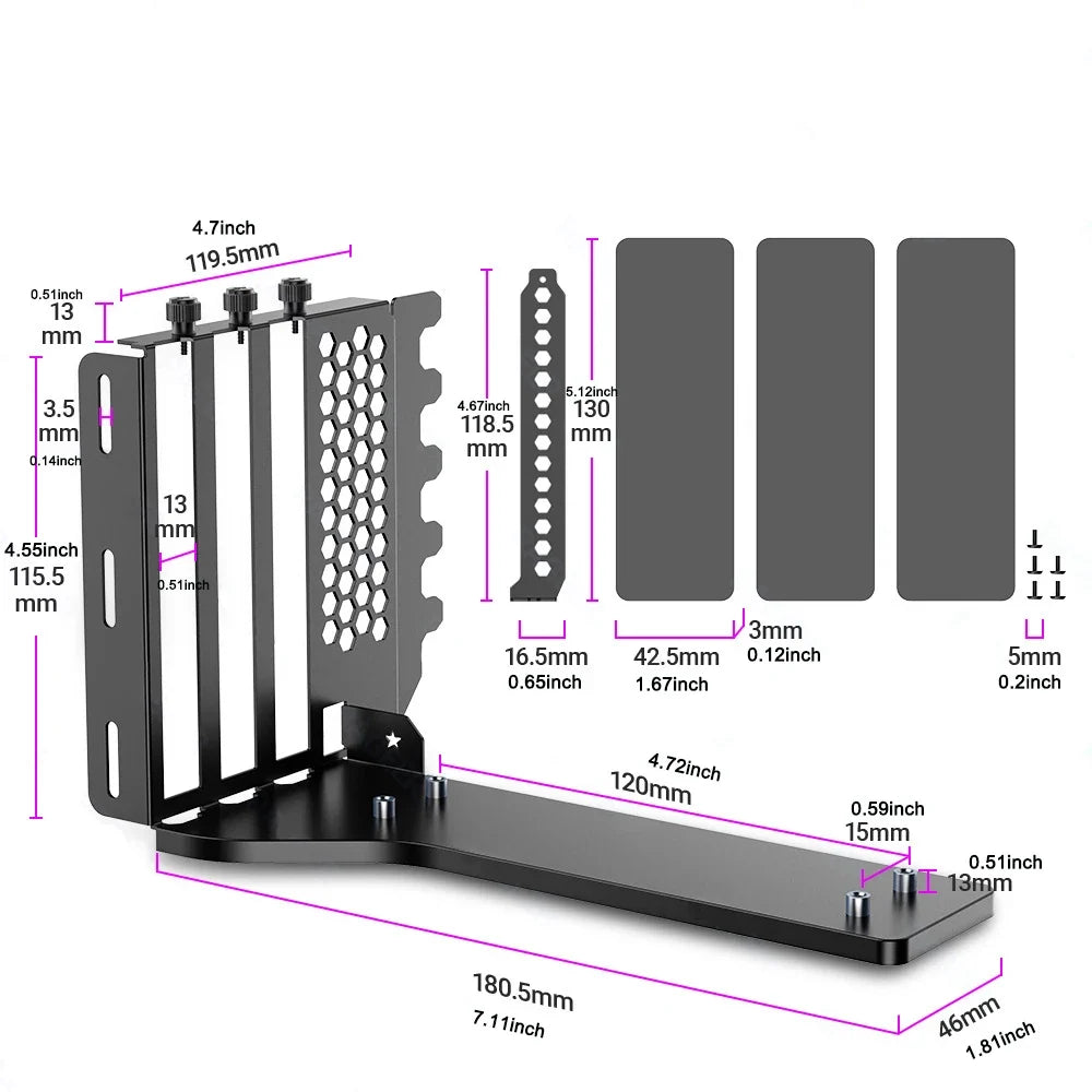 PCIe 3.0/4.0 x16 Vertical GPU Holder Kit - Graphics Card Riser Bracket Support for ATX & Micro ATX PC Cases