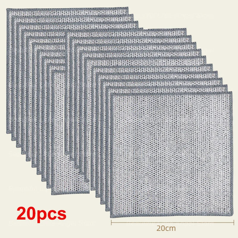 20/5PCS Thickened Steel Wire Cleaning Cloth – Non-Scratch Double-Layer Microfiber Mesh Dishrag & Kitchen Towels for Pots