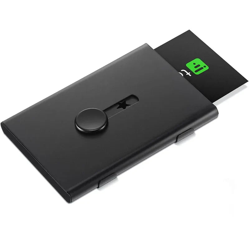 Ultra-Thin Metal Business Card Holder - Hand Push Card Case for Bank and Membership Cards, Compact Organizer Box