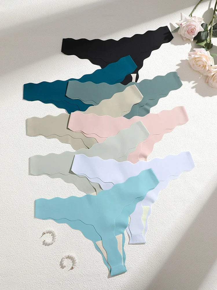 8Pcs Women’s Seamless G-String Panties - Ice Silk Elastic Thong Underwear Set for Comfort & Everyday Wear