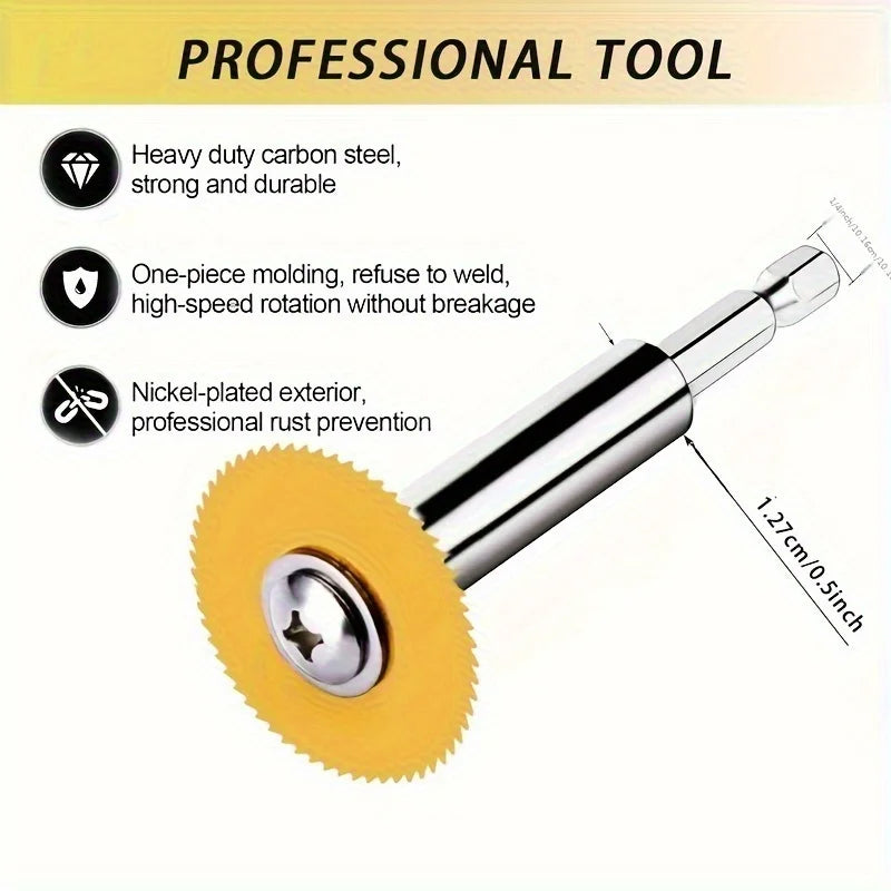 7Pcs HSS Saw Blade Set - Titanium Coated Hex Shank Cutting Discs for Wood, Metal, Tile, Stone, Glass & Plastic