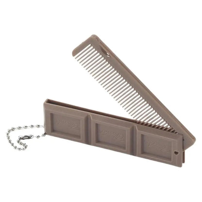2-in-1 Chocolate Folding Comb with Mirror - Portable Massage Hair Brush for Travel Salon Styling & Smooth Hair Care