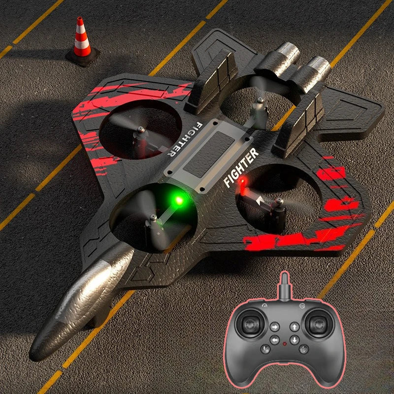 RC Fighter Jet Toy - 2.4G Remote Control Flying Stunt Airplane with Lights for Kids