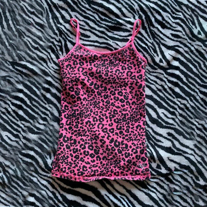 Leopard Pink Suspender Crop Top – Y2K Streetwear Emo Girl Harajuku Hip Hop Casual Women's Top