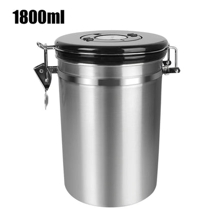 Stainless Steel Coffee Storage Canister - Airtight Container with CO2 Valve for Fresh Coffee Beans