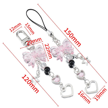 Y2K Bow Heart Star Phone Charm - Kawaii Goth Keychain Pendant for Bags & Cute Accessories
