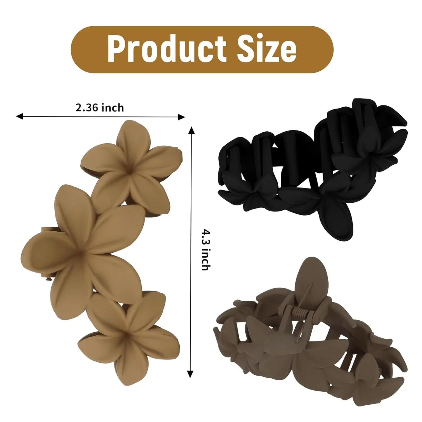 Set of 4 Non-Slip Flower Hair Claw Clips: Matte Finish, Cute Hawaiian Plumeria Design - Perfect Hair Accessories for Women