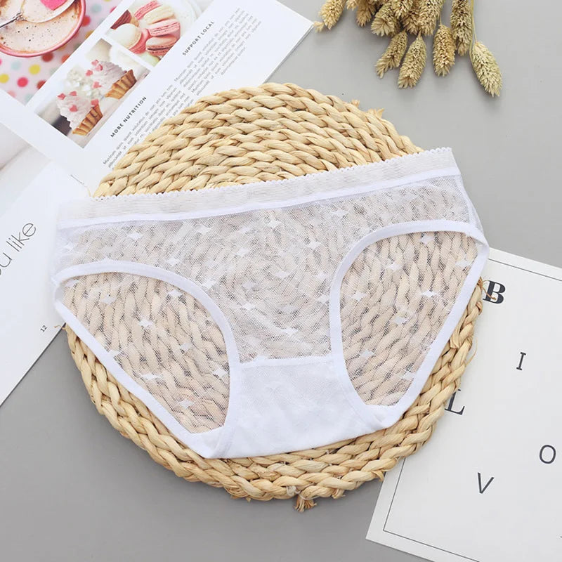 Women’s Low-Rise Lace Mesh Panties – Sexy Transparent Hollow-Out Briefs Lingerie Underwear