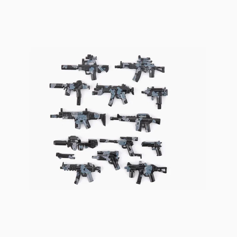 Military Building Blocks Soldier Set - Tactical Weapons Figures with Gatling Gun, Rifle, Mortar & Accessories Toy Kit