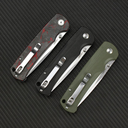 Tunafire 14C28N Steel Folding Tactical Knife – G10/Carbon Fiber Handle Flipper EDC Pocket Knife for Camping & Hunting